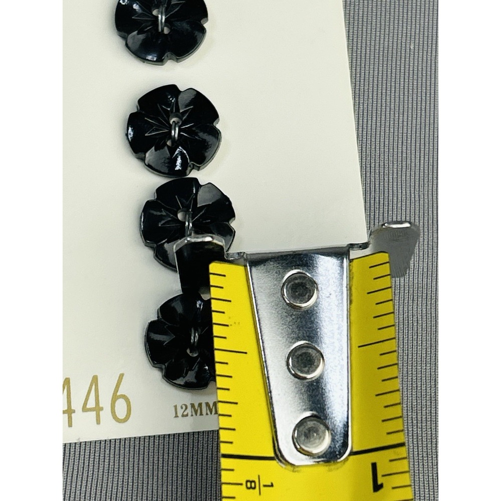 Black Flower Small Plastic Le Chic Buttons NEW On Card Set Of 4 - Picture 2 of 9
